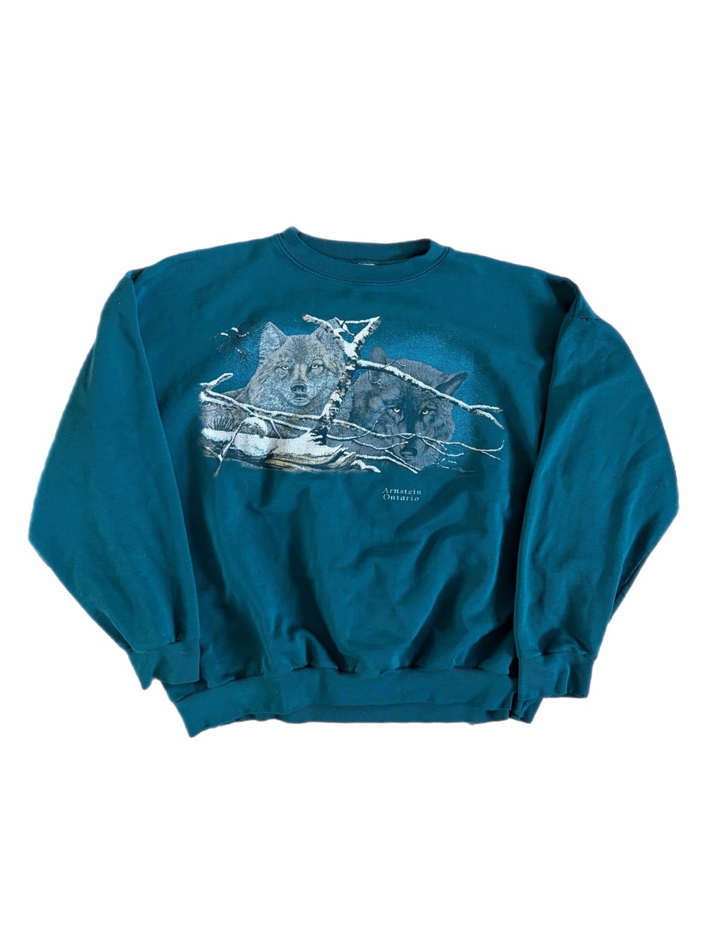 Teal Wolf Graphic Crewneck Sweatshirt - Unbranded